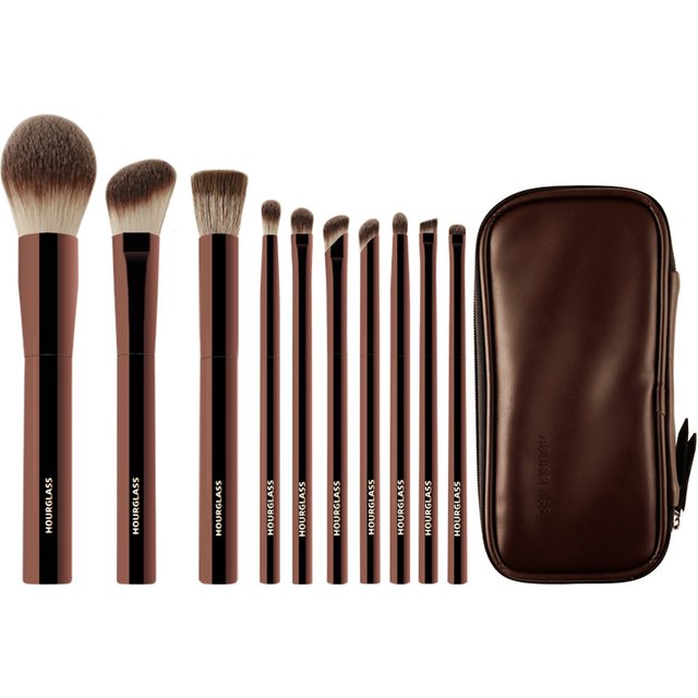 Pinceau de maquillage Hourglass sans cruauté animale - Nouveauté 2024, ensemble de 10 pinceaux, pinceau pour blush, poudre, fard à paupières, fond de teint, outils de maquillage vegan de luxe