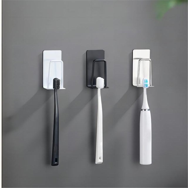 Stainless Steel Toothbrush Holder Wall Mounted Adhesive Toothbrush Cup Holder Space Saving Home Organizer