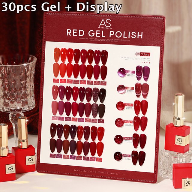 AS 15 ml Valentine's Gel Nail Polish Set Crystal Red Blood Varnish New Year Colors UV Semi Permanent Gel Kit Gift With Display