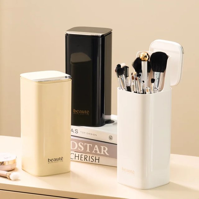 Automatic Lifting Makeup Brush Organizer Four Grid Storage Cosmetic Tools eyeliner eyebrow pencil dust-proof brush bucket