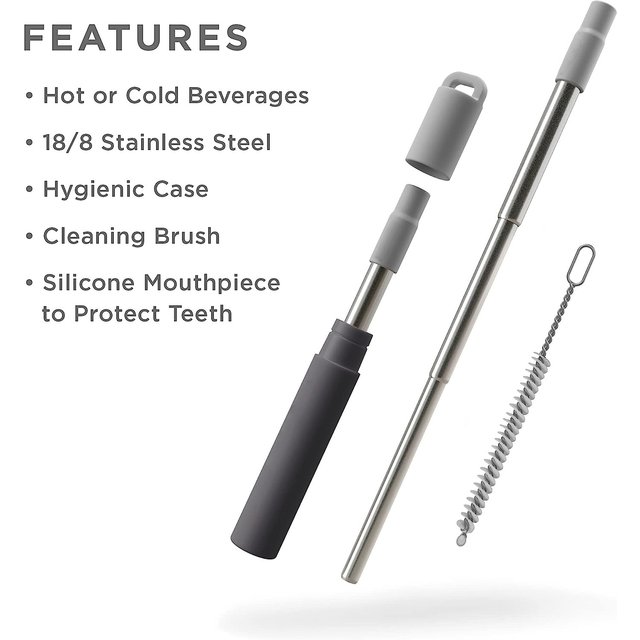 Pailles télescopiques réutilisables, pailles pliables en acier inoxydable pour les voyages, le travail et les sorties, porte-clés, pailles télescopiques EDC