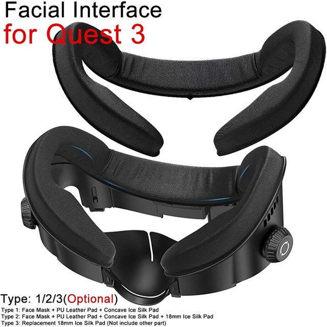 AMVR FC4A Housse de masque facial en cuir PU pour Meta Oculus Quest 3 Interface faciale Multi-Vent Coussin facial en soie glacée pour sangle de tête Halo