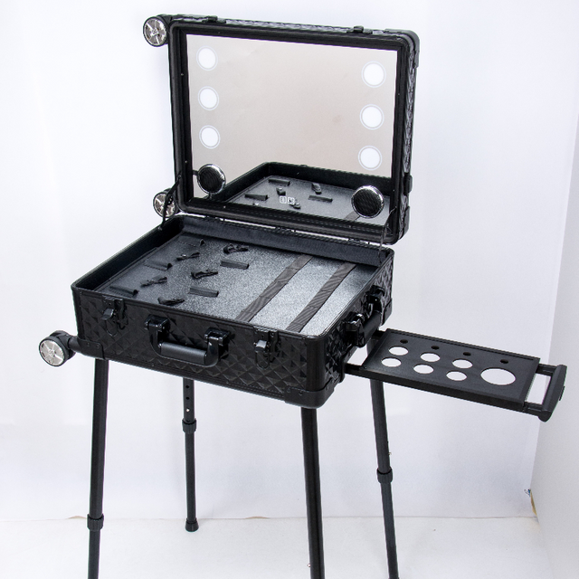 Hard Shell Suitcase Hair Salon Makeup Case Professional Makeup Hairdresser Trolley Case with LED Lighted Mirror