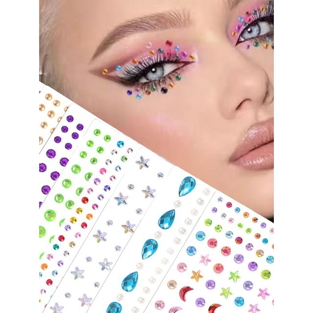 1Pcs Star & Moon Face Gems Diamond Sticker 5D Water Drops Heart Shiny Rhinestone Eye Nail Body Makeup Tattoo Eyeshadow Stickers