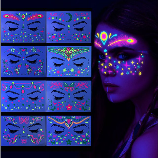 Autocollant visage Fluorescent papillon faux tatouage corporel autocollant étanche mascarade néon