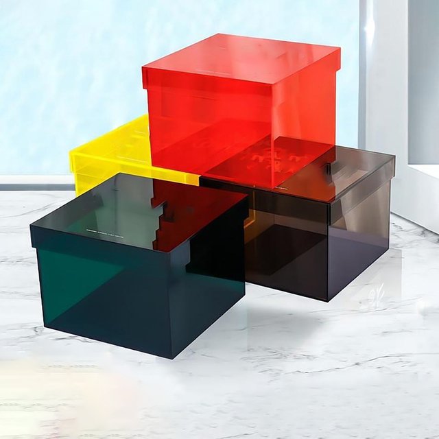 Acrylic Storage Box with Lid Colorful Acrylic Organizer Bins Display Cases Shelf for Cosmetics Food Collectibles Jewelry Figures