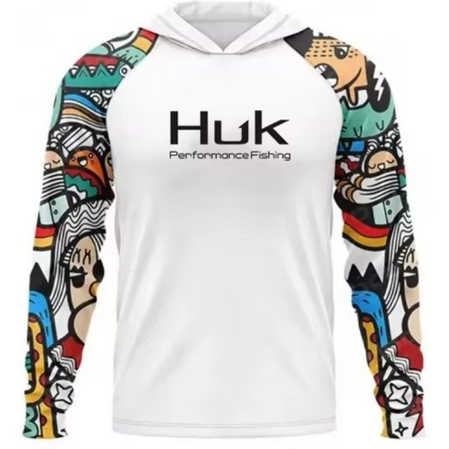 HUK long sleeve hooded cartoon fishing suit outdoor lure sunscreen fishing suit men's breathable UV protection