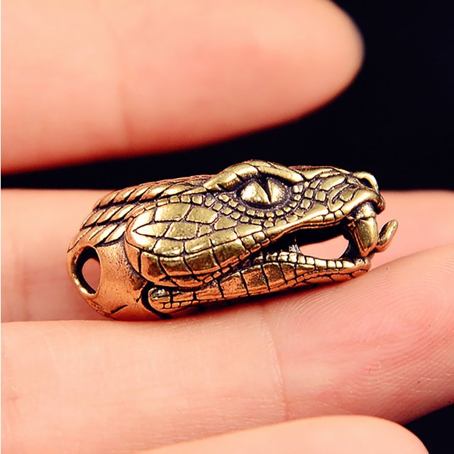 Tête de serpent en laiton EDC couteau lanière paracorde perles Statue Figurine animale décor de bureau à domicile ornement de bureau bricolage Collection cadeau