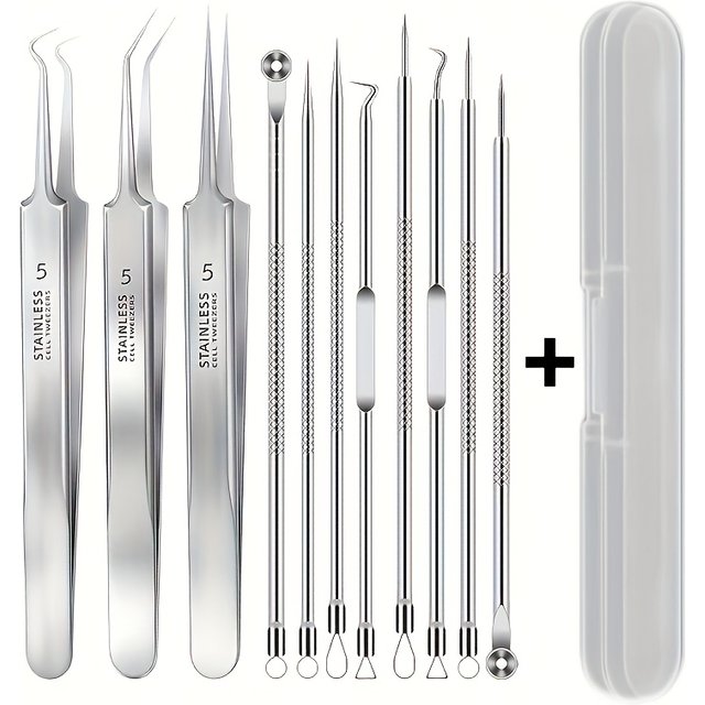 3/5/8 Pcs Pinces ultra-fines pour l'acné, extracteur de points noirs, aiguille à acné, nettoyant facial pour la peau
