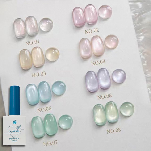 1-8PCS 12ML Glass Colored Candy Series Cat Eye Gel Nail Polish 2025 Daily Gentle Ice Crystal Jelly Glass Beads Nail Art Supplies