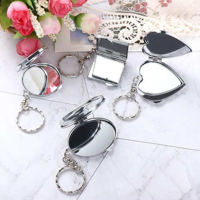 Makeup Mirror Folding Mirror Key Chain with Key Ring Double Sides Makeup Cosmetic Mirror Key Ring Metal Portable