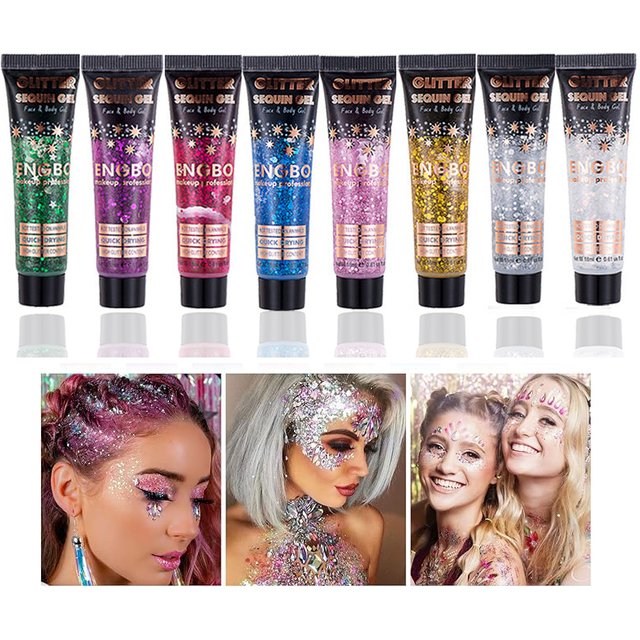 8 Colors Body Glitter, Face Glitter Gel, Hair Glitter, Self-Adhesive Glitter Gel, Cosmetic Glitter, Suitable for Stage Makeup
