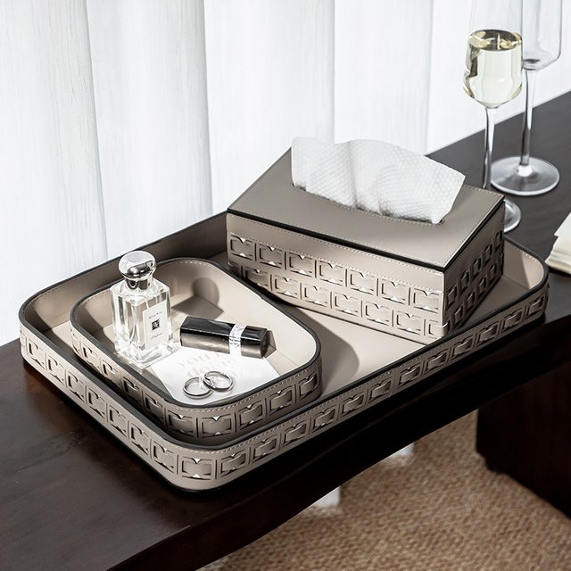 Nordic Light Luxury Style Leather Paper Box Diamond Weaving Storage Tray Cosmetics Jewelry Storage Room Desktop Home Decor
