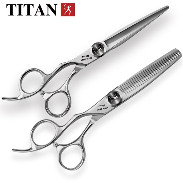 Ciseaux de coiffure professionnels TITAN à poignée gauche pour coupe et effilage des cheveux
