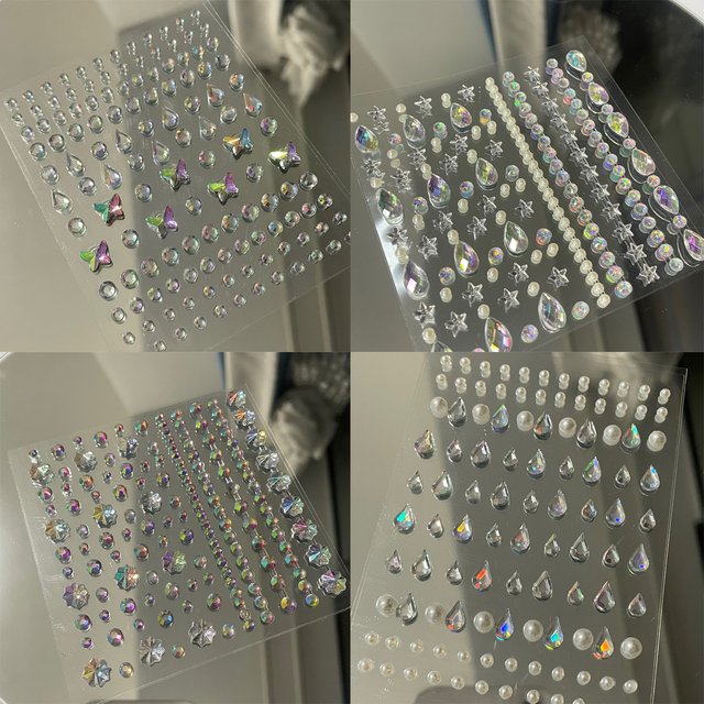 3D Sparkle Crystal Diamond Stickers DIY Phone Face Stars Water Droplet Shape Pearl Rhinestones Makeup Stickers