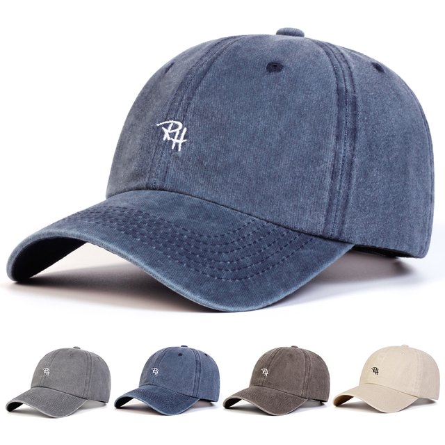 Unisex RH Letter Embroidery Wash Baseball Caps Spring and Autumn Outdoor Adjustable Casual Hats Sunscreen Hat