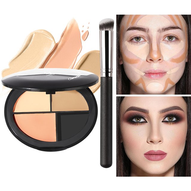 3‑Color Concealer Palette With Free 270 Concealer Brush, Cream Contour Concealer Palette Cover Dark Circles Blemishes Tattoos