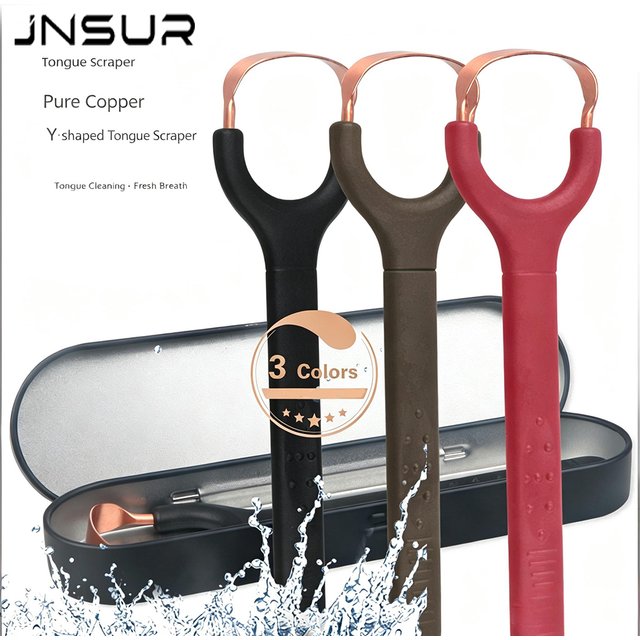 Y‑Shaped Pure Copper Tongue Scraper, Portable Oral Tongue Cleaner, Eliminate Bad Breath, Iron Box Included Oral Care Hygiene
