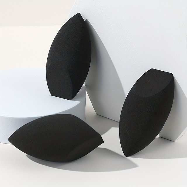3pcs Premium Latex-Free Beauty Sponge for Flawless Makeup Application - Black Egg Shaped Blender for Blending, Stippling