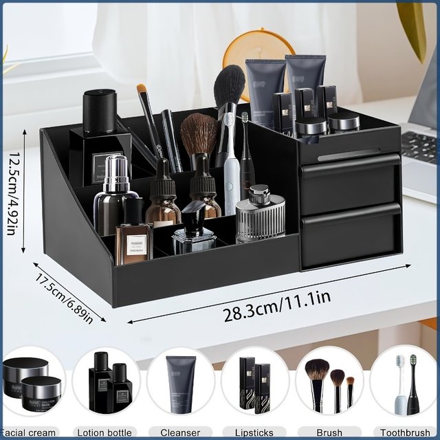 Men's Perfume & Cologne Organizer with Drawers - Countertop Cosmetic Storage Box Suitable for Skincare, Toiletries