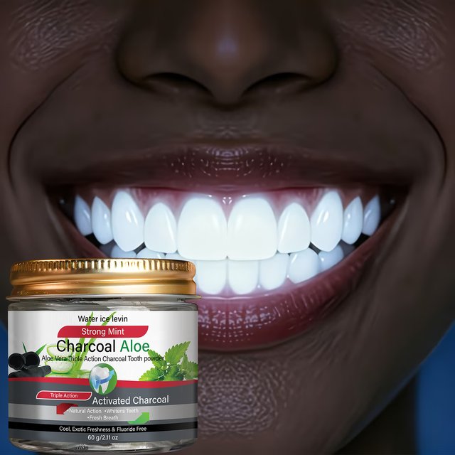 Activated Charcoal Aloe Tooth Powder,Strong Mint Fresh Breath,Teeth Whitening,Smoke Coffee Stain‑Removal,Gum Daily Oral Care