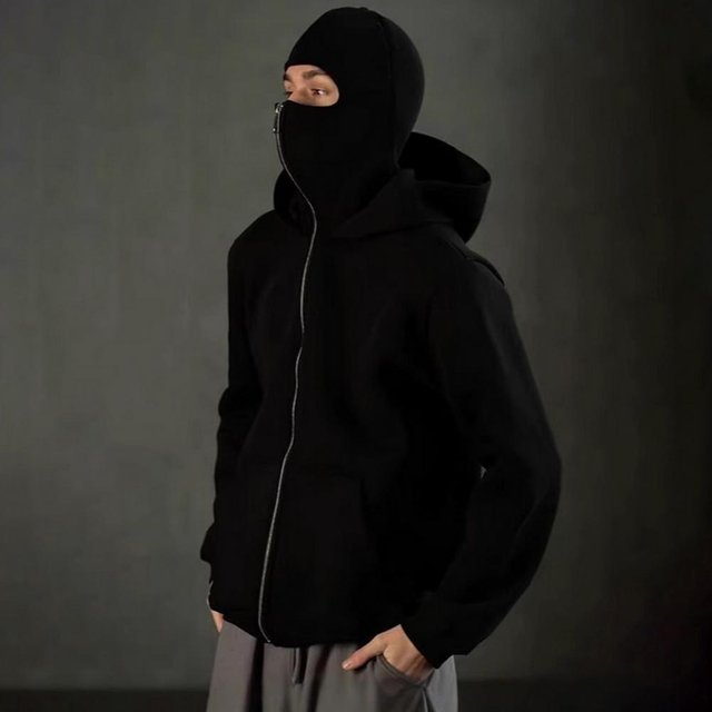 Cagoule à capuche unisexe, veste chaude et ample, fermeture éclair, veste décontractée avec masque facial pour l'automne et l'hiver, Sports de plein air, Streetwear