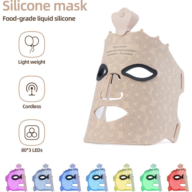 7 Colors Photon Silicone Face LED Mask 3D Facial Beauty Mask Red Light Therapy Skin Care Repair Skin Brightening Wireless Use