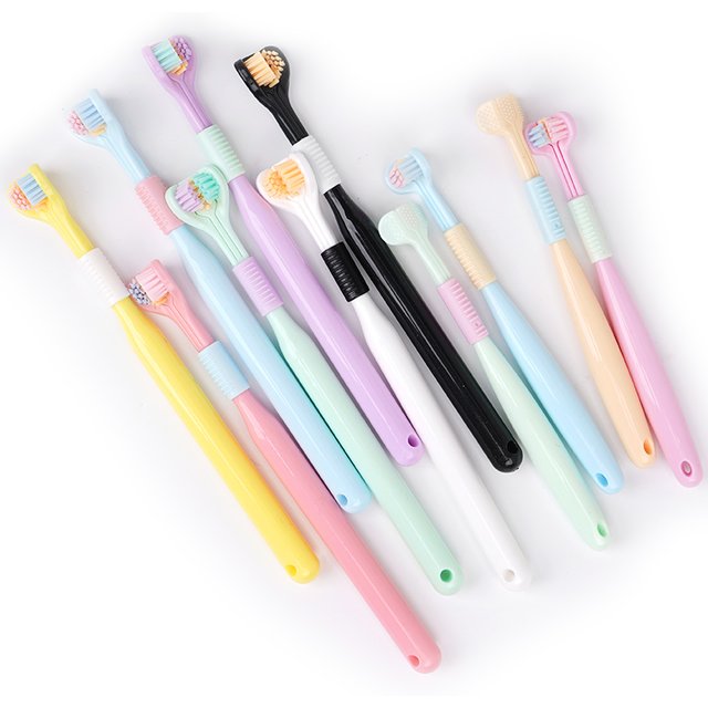 1PC Three sided soft bristled toothbrush, multi color oral cleaning toothbrush, three headed tooth care brush