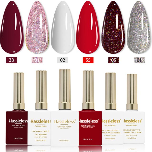 Hassleless 6Pcs Nail Polish Gel Set, Suitable for All Types of Nail Shapes, Ideal for Manicures on Both Hands and Feet, Each Bottle Contains 0.5 Ounces, Long-Lasting and Durable