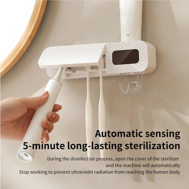 2-in-1 toothbrush holder with multi-functional toothpaste squeezer for air drying and disinfection, wall mounted bathroom withou