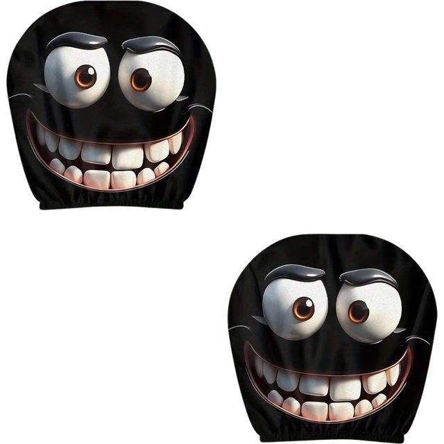2 Pcs Funny Facial Expressions Car Pillowcase Double-sided Pattern Breathable Decorative Cushion Cover Elastic Washable