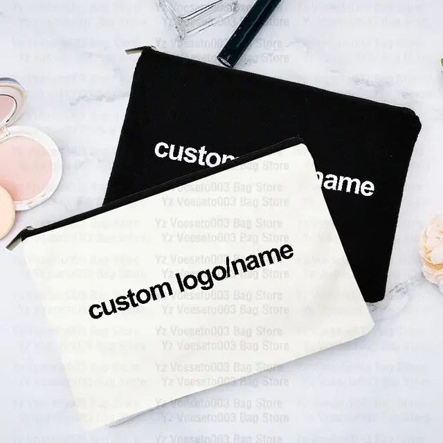 Custom Name Logo Motto bag Personalized Name Pouch Women's Canvas Makeup Cosmetic Travel Bag School Supplies Pencil Case Gift