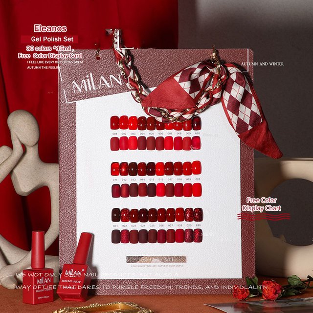Eleanos 30pcs Fall Winter Red Gel Nail Polish Set With Leather Color Card Christmas Gift 15ml Chocolate Brown UV Gel Manicure