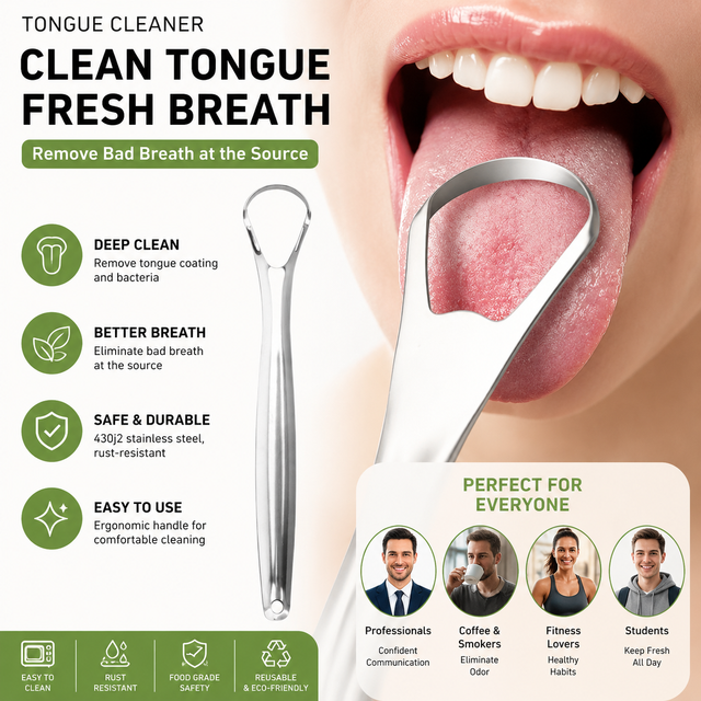 Tongue Scraper Stainless Steel Oral Cleaner Bad Breath Remover Fresh Breath Dental Hygiene Tool for Adults Daily Oral Care
