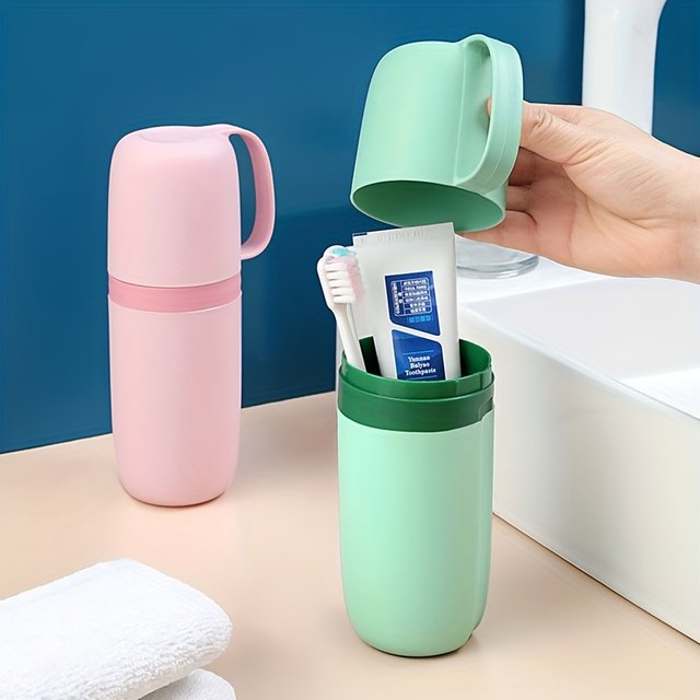 1pc Compact Travel Toothbrush Storage Box - Portable Storage Box with Toothpaste Container, Mouthwash Cup, and Sanitary Design