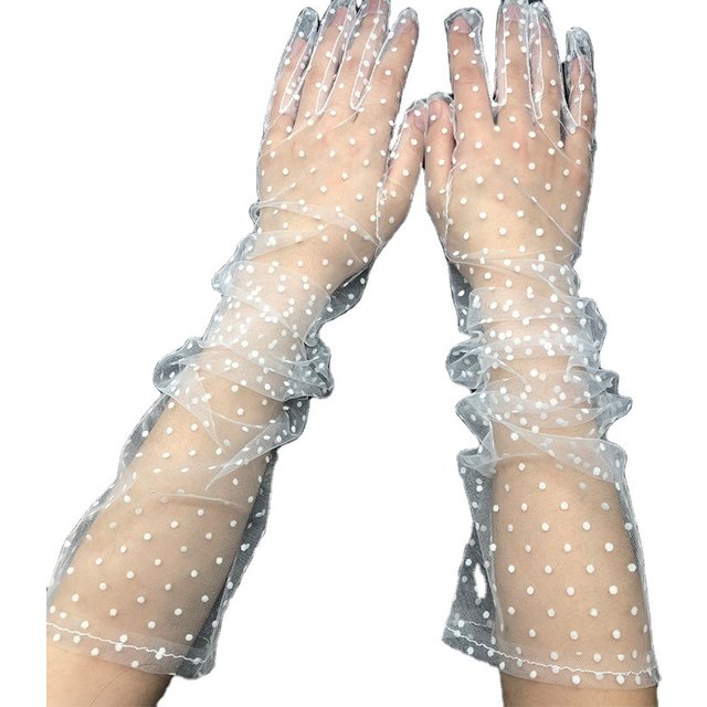 Women Sexy Lace Black Gloves Gauze Wavy Dot Mittens Fashion Sunscreen Breathable Bridal Wedding Etiquette Long Fishnet Gloves