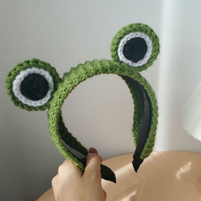 2024 New Big Eyes Knit Frog Headband Wash Makeup Hair Band Cute Cartoon Scrunchies Autumn Spring Headdress Hair Accessories