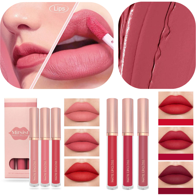 3pcs/set Nude Lip Gloss Women Long-lasting Liquid Lipstick 24H Waterproof Matte Velvet Lipgloss Makeup Smudge-proof Lipstick