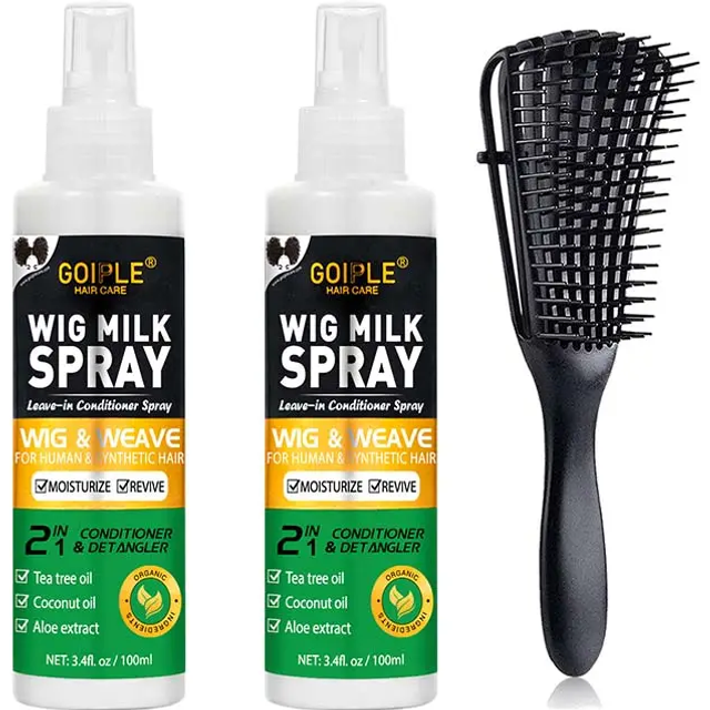 3pcs Wig Milk Spray Moisturizing and Nourishing Synthetic Wig Conditioner Smooth Anti-tangling Wig Care Products & Octopus Brush