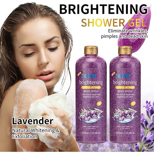 1000ml Lavender Kojic Acid AHA Shower Gel Deep Cleansing Brighten Skin Scrub Body Wash Exfoliator Body Care Fragrance Skincare