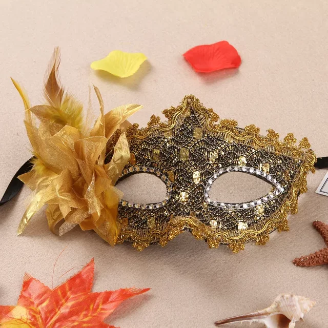 Événement fille demi visage dentelle vénitienne avec fleur mascarade masque masques Mardi Gras bal masques de fête