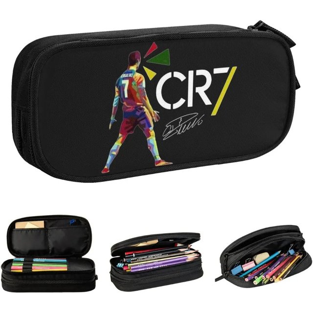 Fashion Football Ronaldo Signature Pencil Case Classic Pen Bag for Student Large Storage Students School Cosmetic Pencilcases