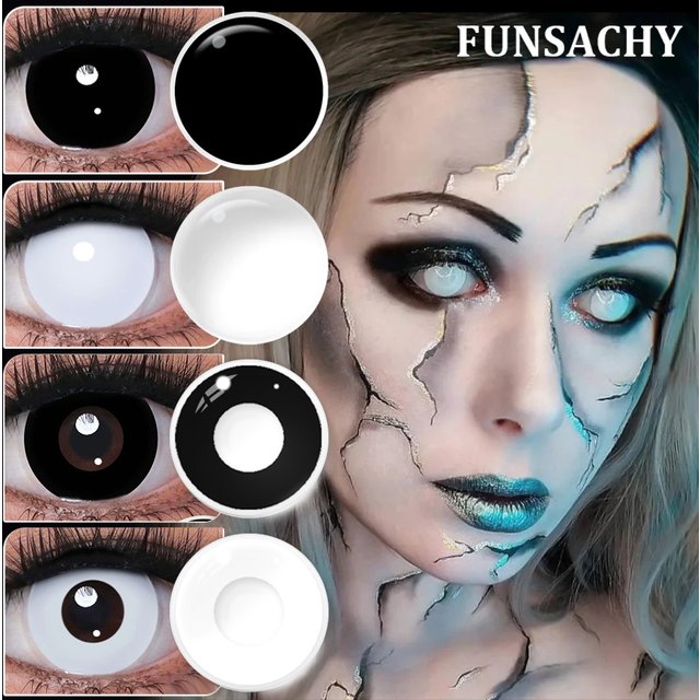 FUNSACHY Cosplay Czarne Białe Soczewki Kontaktowe do Oczu 1 Para Kolorowe Soczewki Anime Makijaż Oczu Źrenice Halloween Akcesoria Damskie Męskie