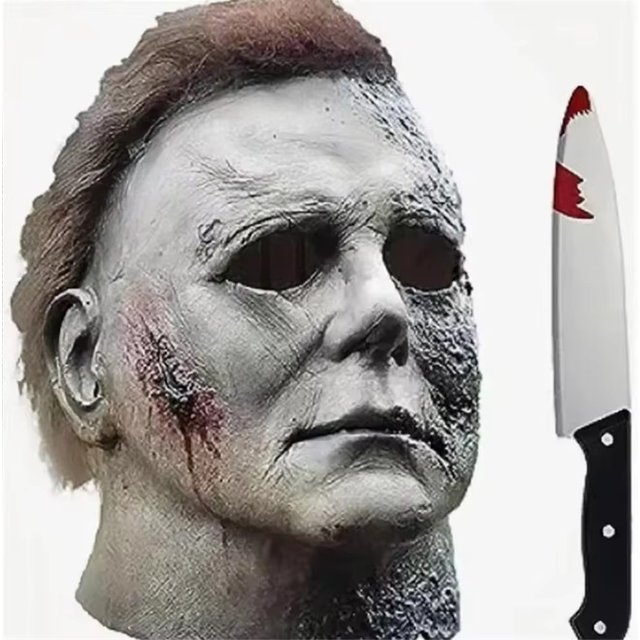 Masque facial en latex effrayant de Michael Myers, Monténégro effrayant, masque complet, accessoires de fête, couteau effrayant, feu brûlant, cicatrice, costume de cosplay, Halloween