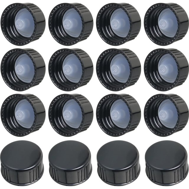 16pcs Phenolic Resin Cover 18mm/20mm/22mm/24mm Black Poly Seal Screw Caps for Daily Chemicals, Food, Cosmetics Bottles