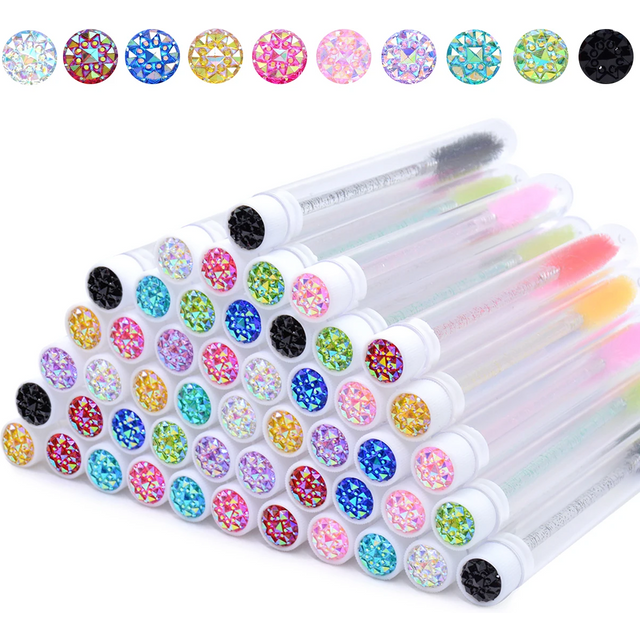 20Pcs Eyelash Brush Tubes With Crystal Lash Mascara Wands Eyebrow Comb Spoolies Container Lash Brush Applicators Makeup Tools