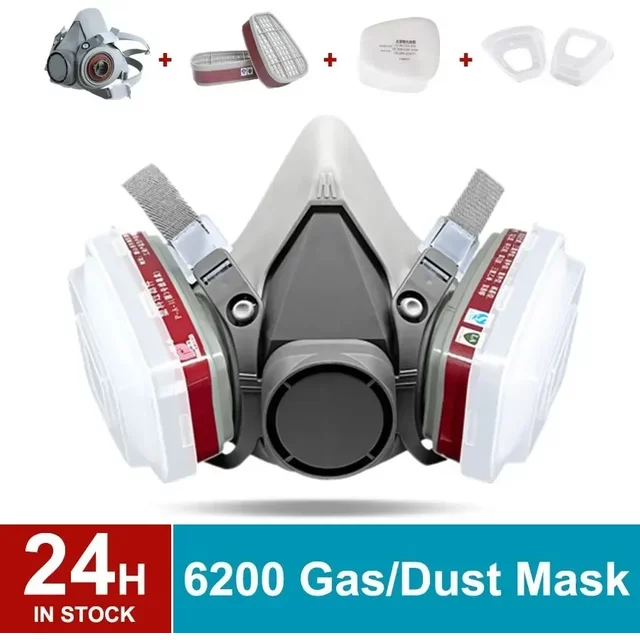 6200 Industrial Respirator Half Face Mask for Spray Painting Chemical Organic Vapor Dust Protection with Goggles Filters