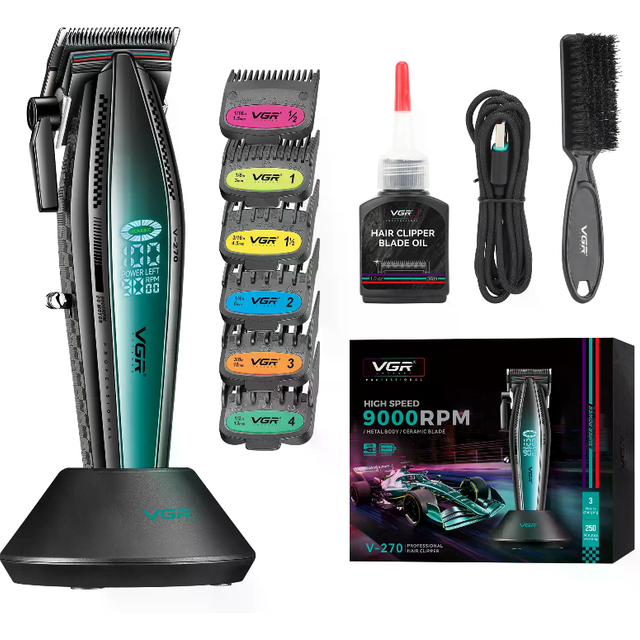 VGR V-270 Hair Clippers for men, Professional Cordless USB-C Rechargeable, 9000 RPM Motor And Taper Lever, Ceramic Barber Blade, Haircuts, Blending, Fades & Long Beard Shaping And Grooming