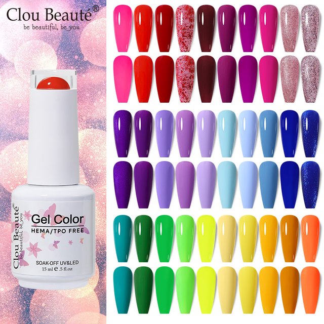 Clou Beaute 10-teiliges TPO- & HEMA-freies Gel-Nagellack-Set, mehrfarbig, hochpigmentiert, UV-Nagellack, semi-permanenter Maniküre-Lack, Kit