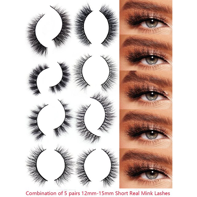 LEHUAMAO Makeup 5Pairs False Eyelashes Short Mink Lashes Fluffy Wispy Soft Cross Mink Eye Lashes Natural Short Lashes Extension